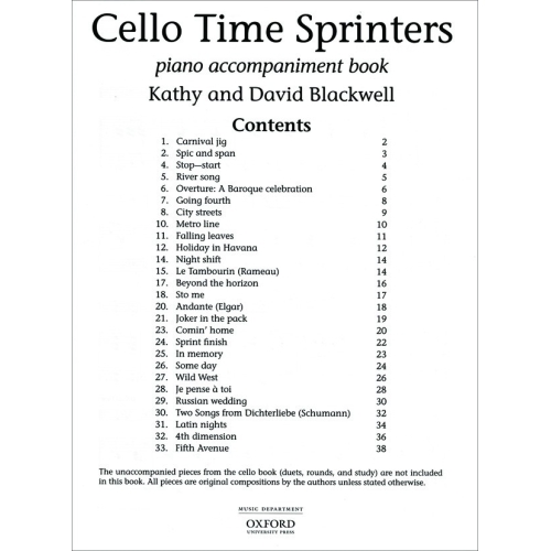 Cello Time Sprinters Piano Accompaniments - Blackwell, Kathy  Blackwell, David