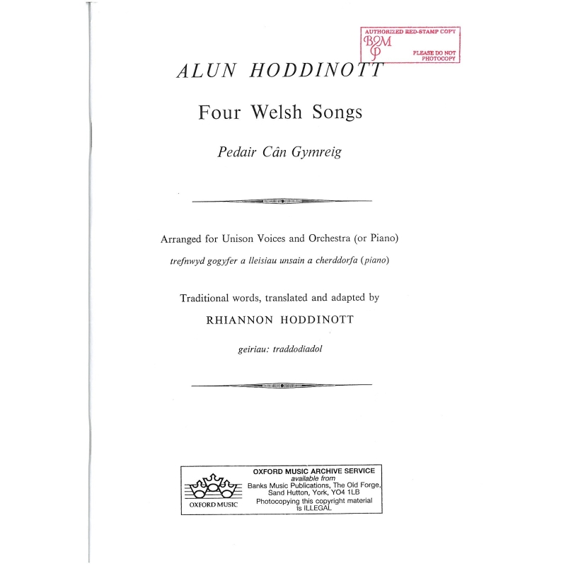 Hoddinot, Alun - Four Welsh Songs