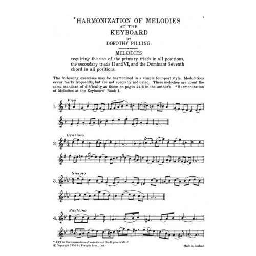 Harmonization of Melodies at the Keyboard Book 2 - Pilling, Dorothy