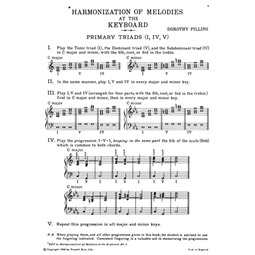 Harmonization of Melodies at the Keyboard Book 1 - Pilling, Dorothy