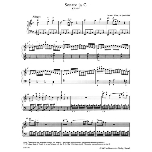 Mozart W.A. - Sonata in C facile (K.545) (Urtext).