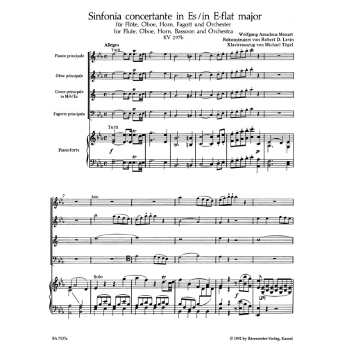 Mozart W.A. - Sinfonia concertante in E-flat (K.297b) for Fl, Ob, Hn, Bsn & Orch.