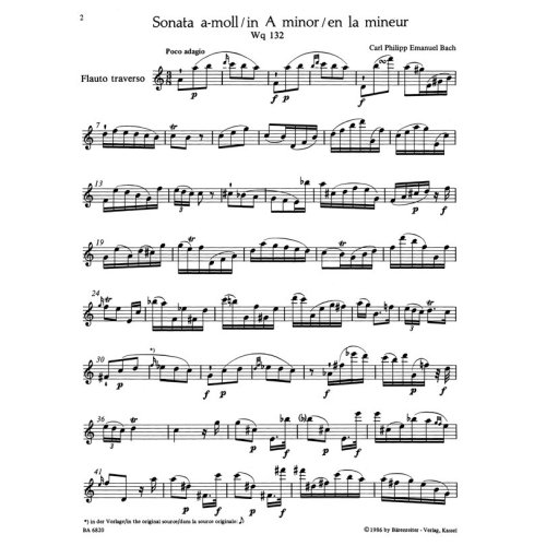 Bach C.P.E. - Sonata for Flute in A minor (Wq 132).