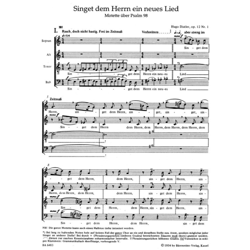 Distler H. - Geistliche Chormusik, 9 Motets Op.12 (complete works) (G).
