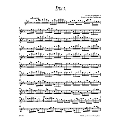 Bach, J.S. - Partita in C minor (originally in A minor) (BWV 1013) (Urtext).
