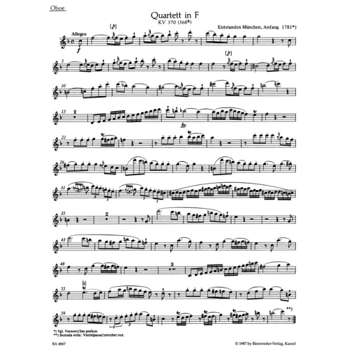 Mozart W.A. - Oboe Quartet in F (K.370) (Urtext).