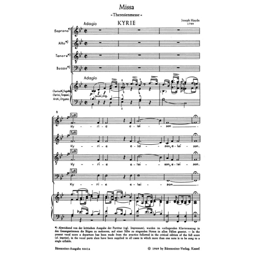 Haydn, F J - Maria Theresa Mass in B-flat (Theresien-Messe) (Hob.XXII:12) (Urtext) (L).