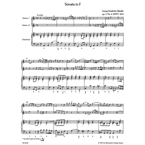 Handel G.F. - Trio Sonatas (3), Op.5/ 2, 3, 6 (Urtext).