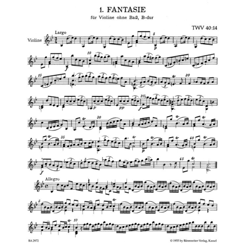 Telemann, G.P - Twelve Fantasias for Violin without Bass TWV 40: 14-25