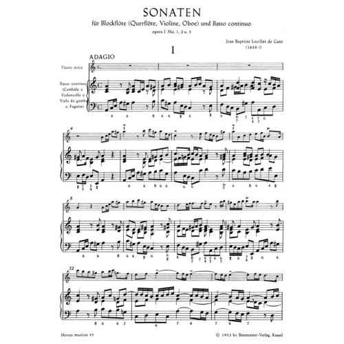Loeillet J.(.G. - Sonatas (3), Vol. 1: Op.1 (No.1 A min: No.2 D min: No.3  G maj).