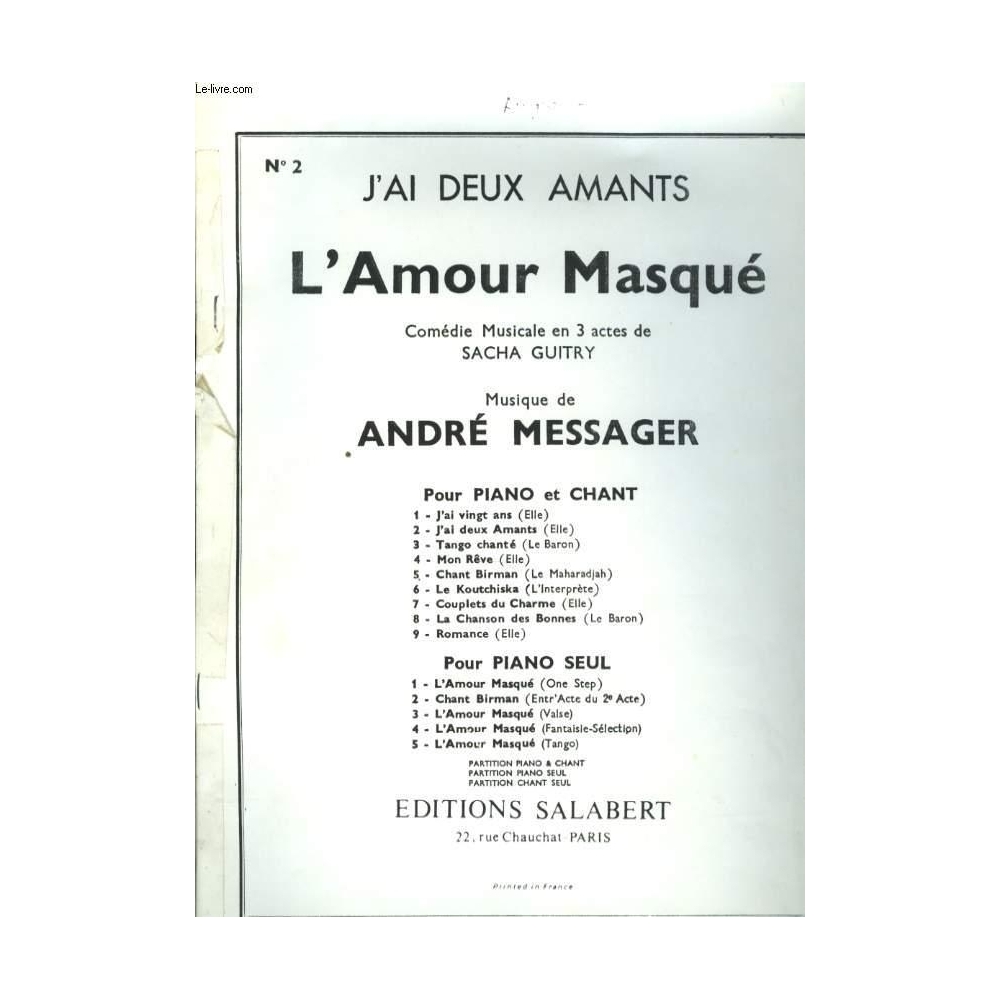 Messager, André - Tango Chante Varioustes Chant Seul