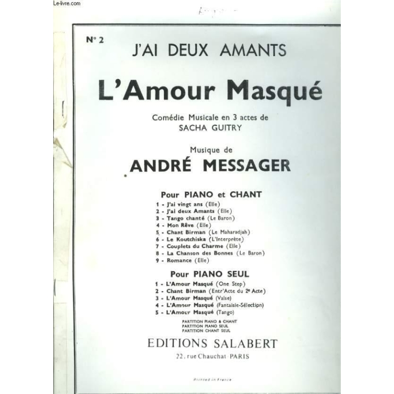 Messager, André - Tango Chante Varioustes Chant Seul