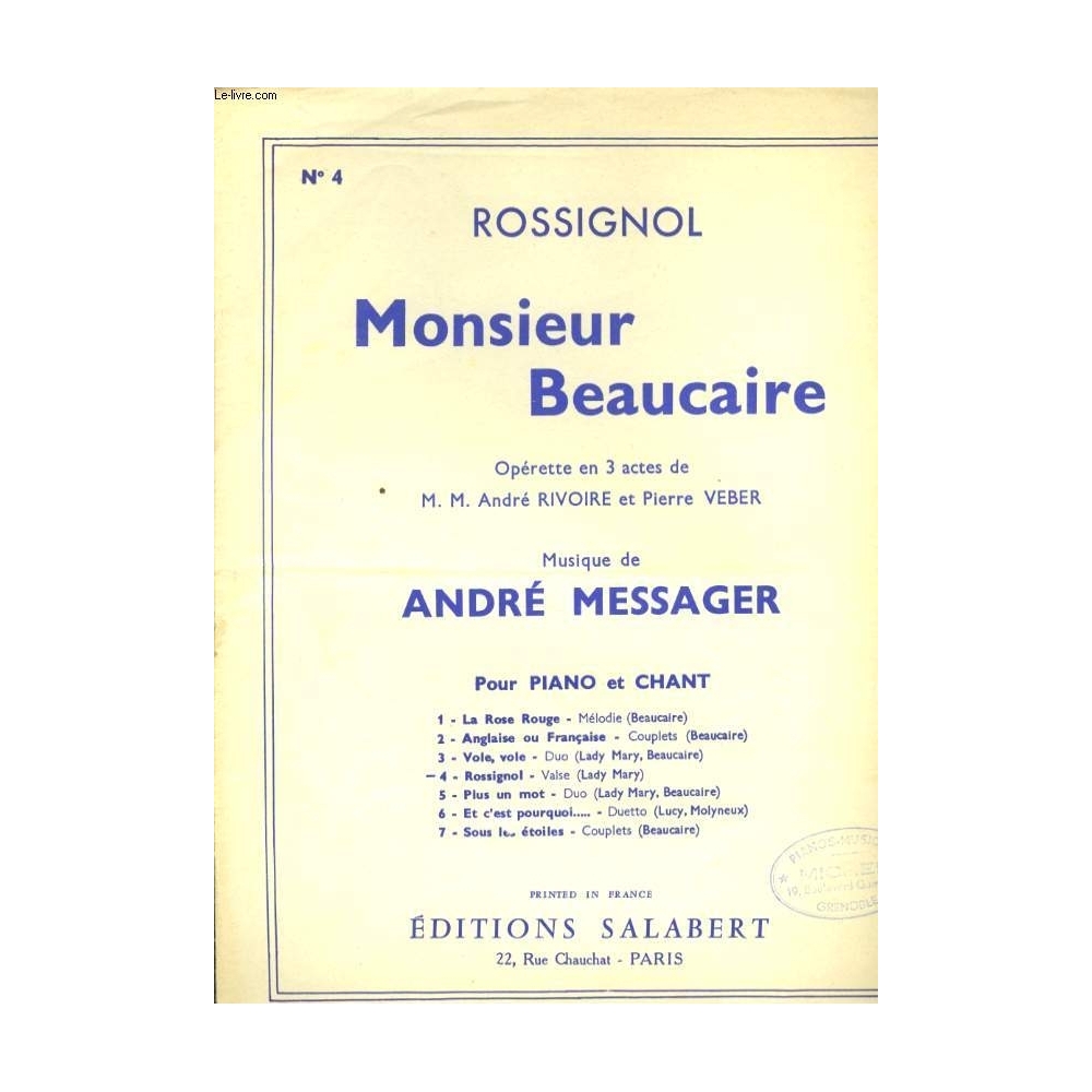 Messager, André - Sous Les Etoiles Varioustes Chant Seul