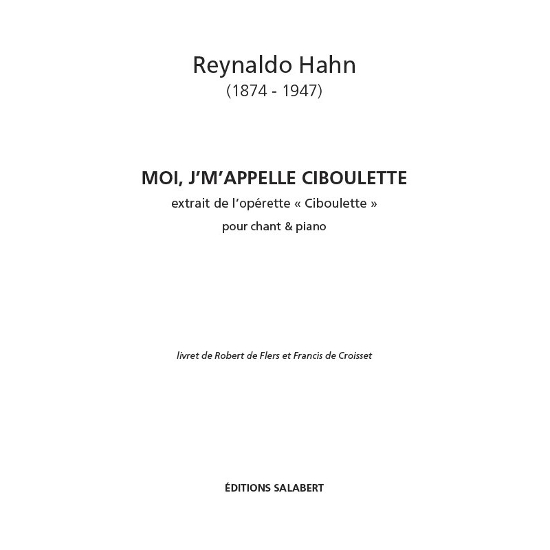 Hahn, Reynaldo - Moi J'M'Appell Ciboulette Chant-Piano