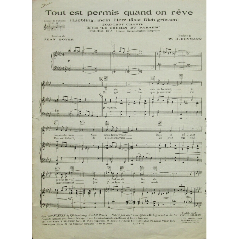 Heymann, Werner Richard - Chemin Du Paradis Fant Piano