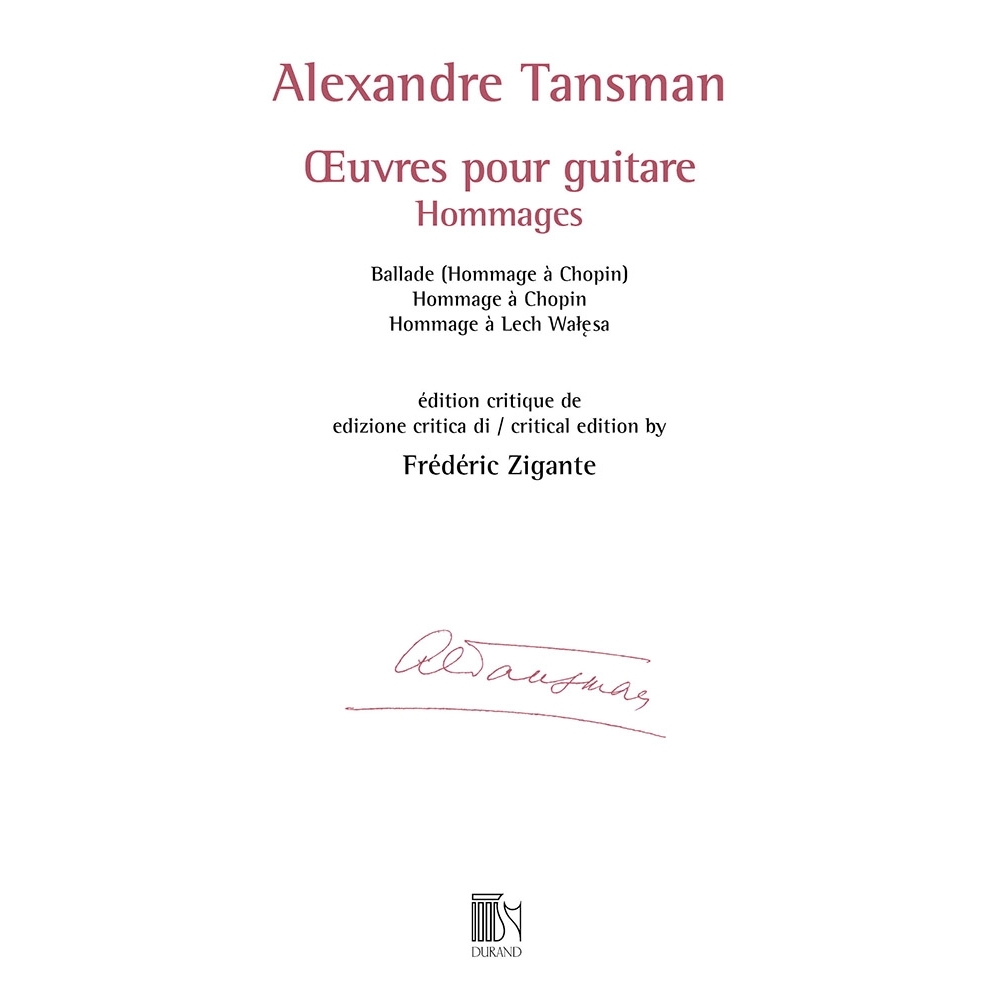 Tansman, Alexandre - Œuvres pour guitare - Hommages