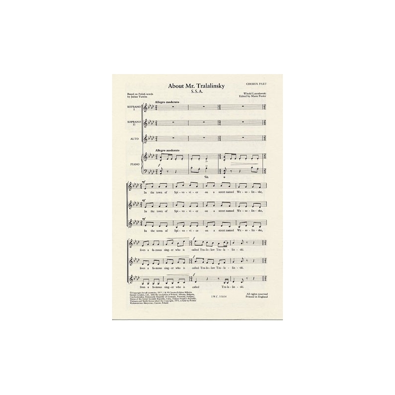 Lutoslawski, Witold - About Mr Tralalinski Chorus Part