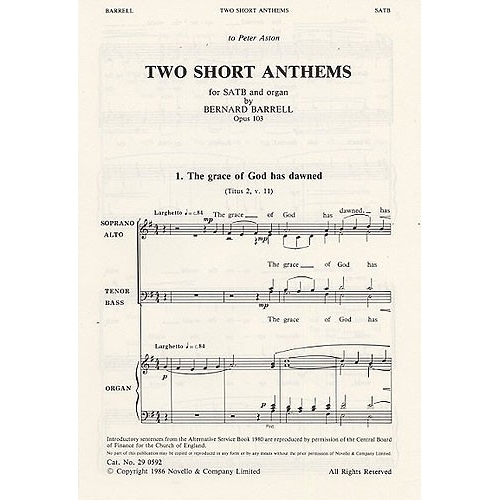 Bernard Barrell: Two Short Anthems Op.103