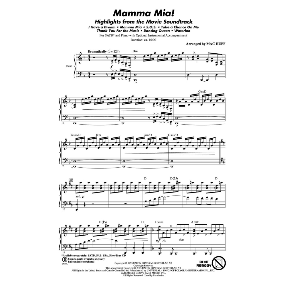 Mamma Mia! Highlights From The Movie Soundtrack (ShowTrax CD)