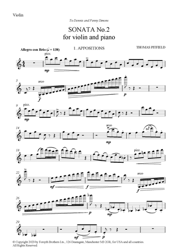 Sonata No. 2 - for Violin and Piano - Thomas Pitfield