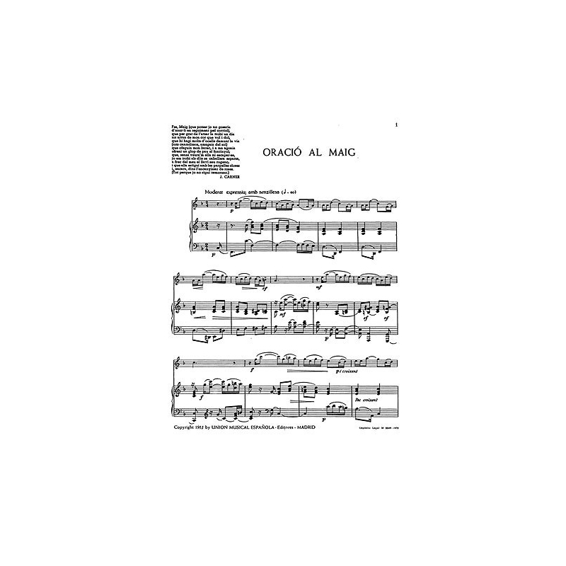Toldra: Oracio Al Maig (Amaz) for Clarinet and Piano