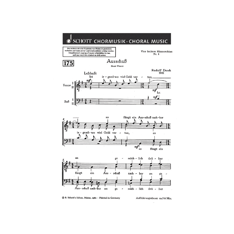 Desch, Rudolf - Vier heitere Männerchöre 