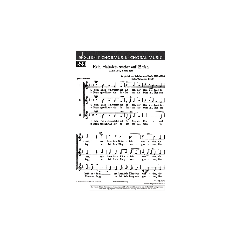 Bach, Wilhelm Friedemann - Kein Hälmlein wächst auf Erden 