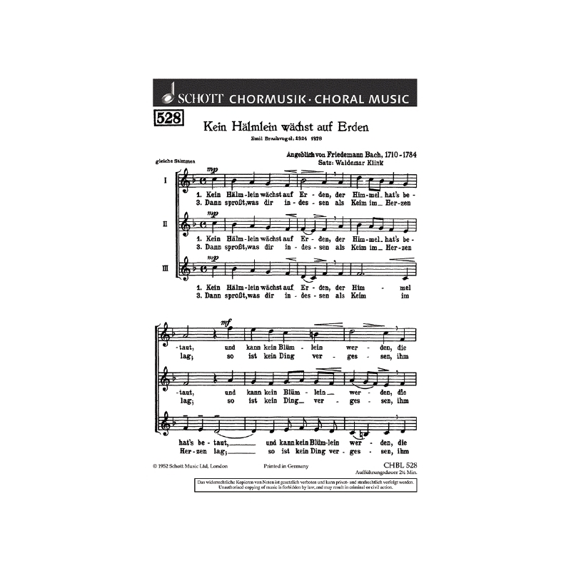 Bach, Wilhelm Friedemann - Kein Hälmlein wächst auf Erden