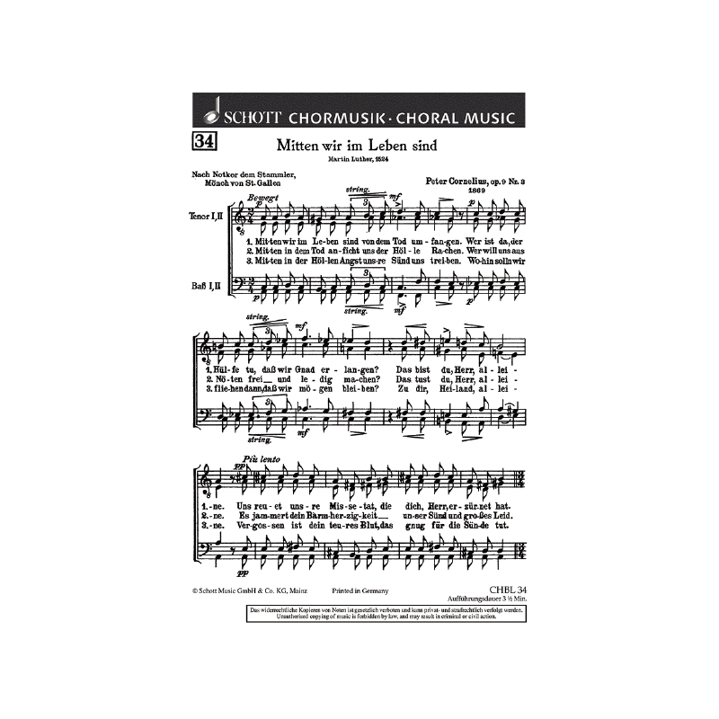 Cornelius, Peter - Mitten wir im Leben sind vom Tod umfangen op. 9/3 