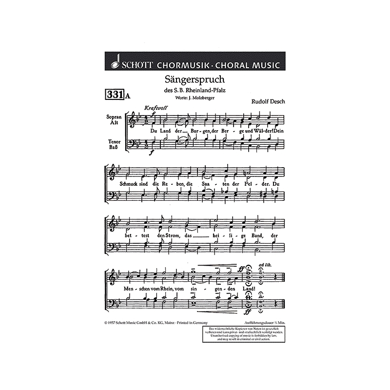 Desch, Rudolf - Sängerspruch des SB Rheinland-Pfalz / Begrüßung der Sänger