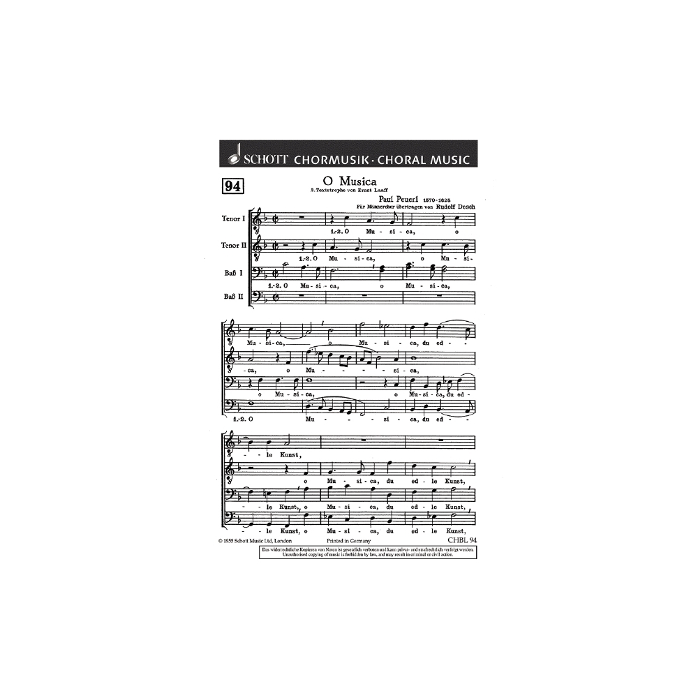 Peuerl, Paul - O Musica, du edle Kunst 