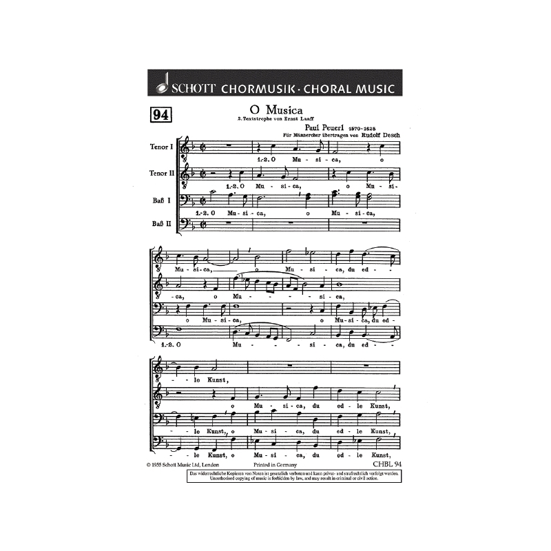 Peuerl, Paul - O Musica, du edle Kunst