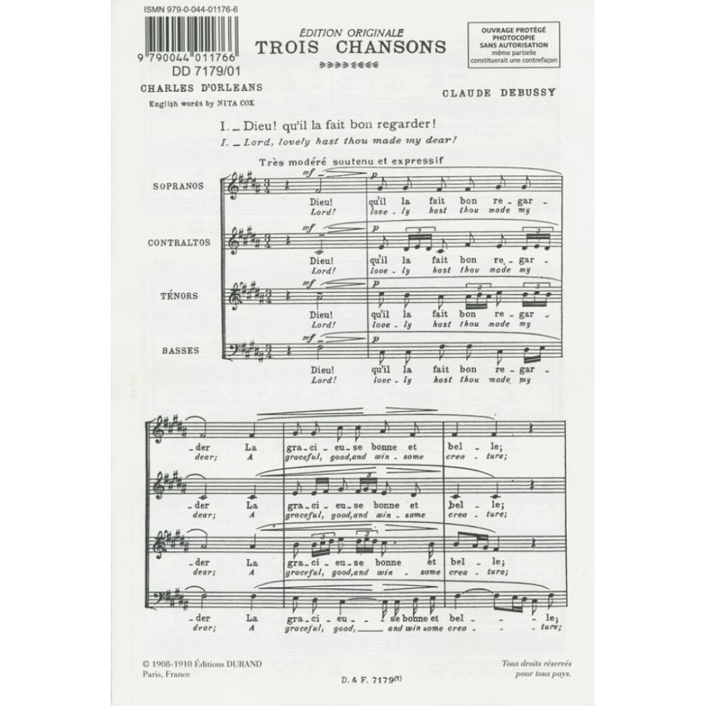 Debussy, Claude - Trois Chansons 1: Dieu! qu’il la fait bon regarder