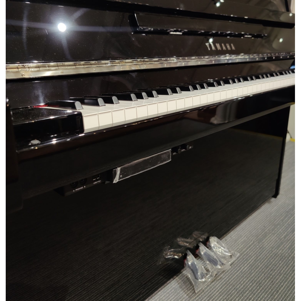 Yamaha B1 TC3 Transacoustic Upright Piano in Black Polyester and chrome fittings