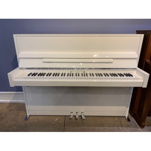 Wilhelm Schimmel W114M Modern Upright Piano in White Polyester and Chrome Fittings