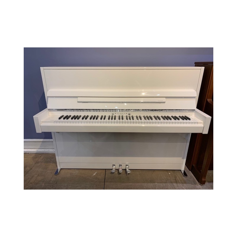 Wilhelm Schimmel W114M Modern Upright Piano in White Polyester and Chrome Fittings