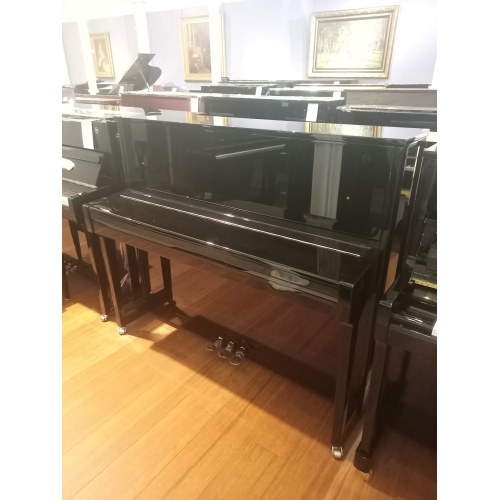 Fridolin Schimmel F123T Upright Piano in Black Polyester with Chrome Fittings