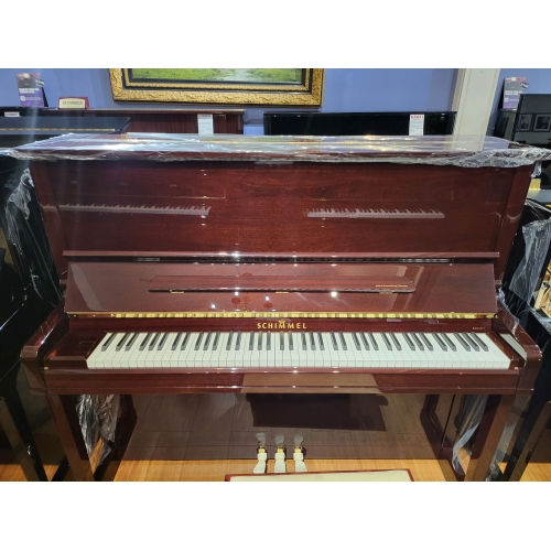 Schimmel K132T upright piano finished in mahogany polyester