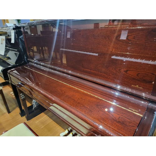 Schimmel K132T upright piano finished in mahogany polyester