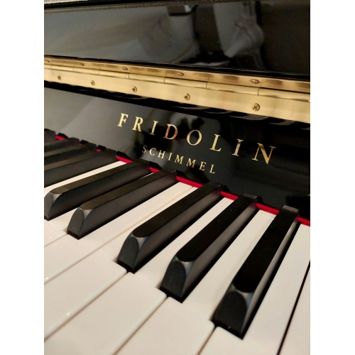 Fridolin Schimmel F123T Upright Piano in Black Polyester with Brass Fittings