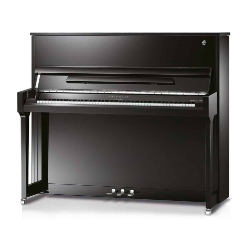 Fridolin Schimmel F130T Upright Piano in Black Polyester with Chrome Fittings