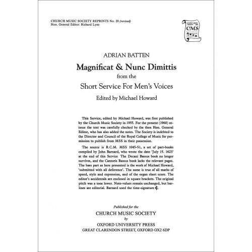 Batten, Adrian - Magnificat and Nunc Dimittis from the Short Service