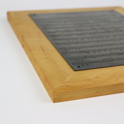 Beethoven music engraving plate, mounted on a wooden plaque 