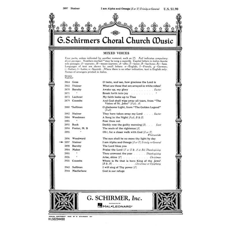 Stainer, John - I Am Alpha and Omega