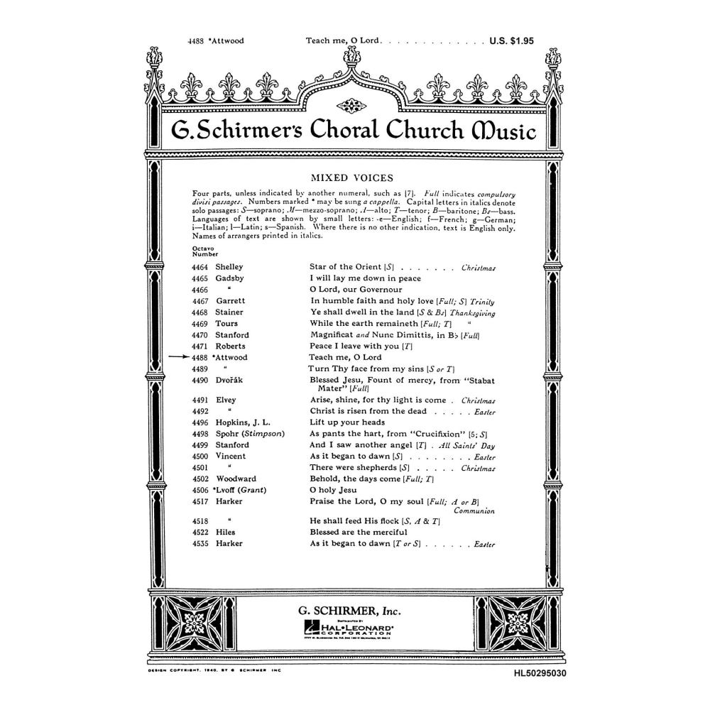 Attwood, Thomas - Teach Me O Lord Organ
