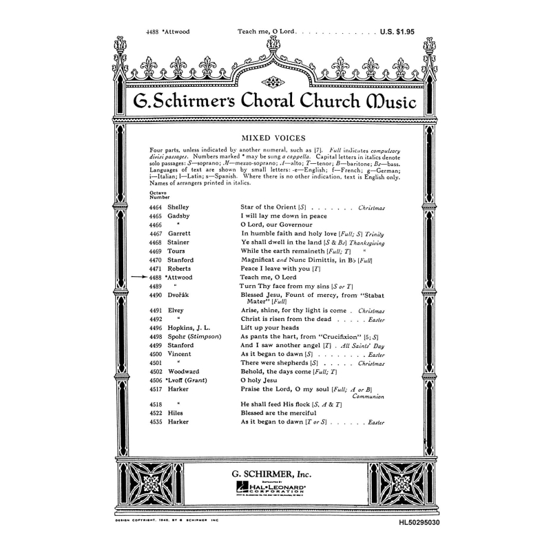Attwood, Thomas - Teach Me O Lord Organ