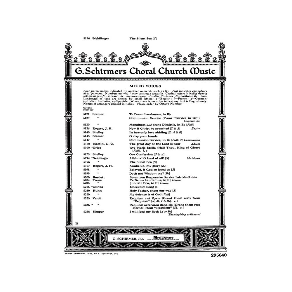 Neidlinger, William Henry - Silent Sea W/Pno Or Org
