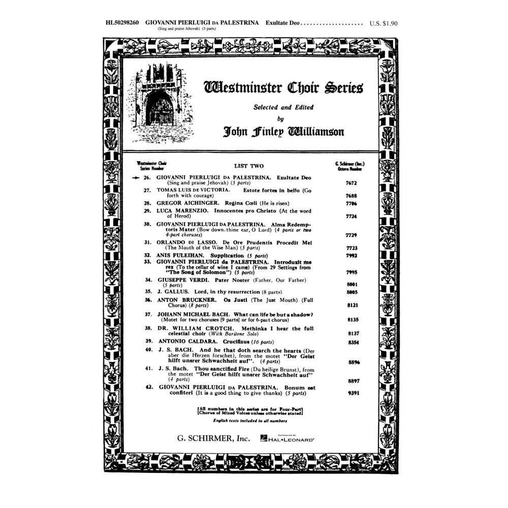 Palestrina, Giovanni Pierluigi - Exultate Deo Sing And Praise Jehovah