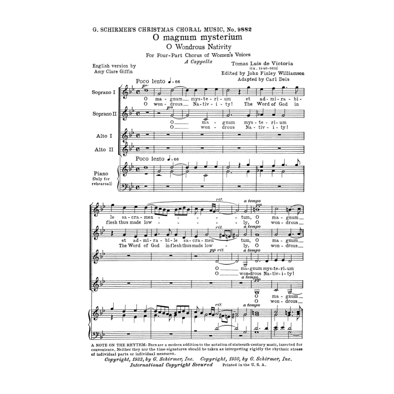 Victoria, Tomás Luis - O Magnum Mysterium (O Great Mystery)