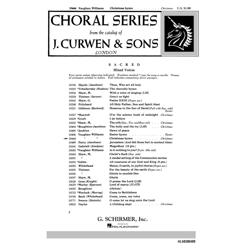 Williams, Ralph Vaughan - Christmas Hymn From Three Choral Hymns
